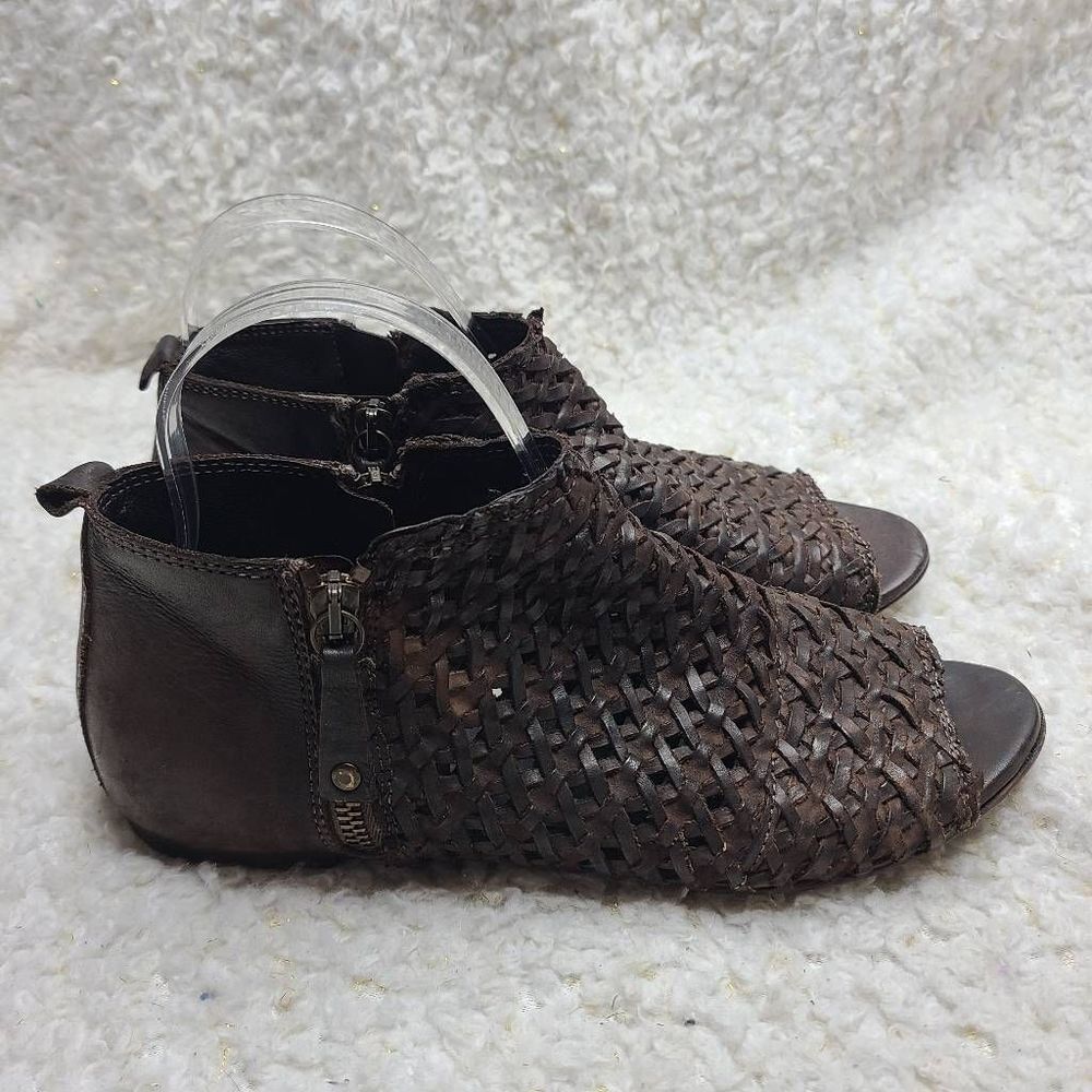 Sundance Asheville Woven Leather Boho Peep-toe Booties sz 38